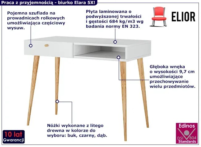 Białe skandynawskie biurko - Elara 5X