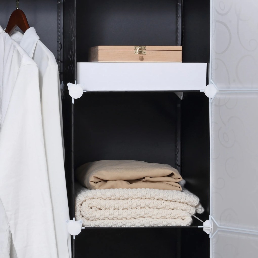 HOMCOM Szafa w Designie Kostek, 2 Duże i 9 Małych Kostek, Plastik, Metal, 111D x 47S x 183W cm, Czarno-Biały