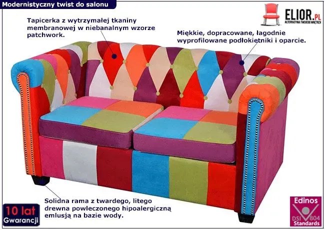 Patchwork sofa chesterfield dwuosobowa F2-H19