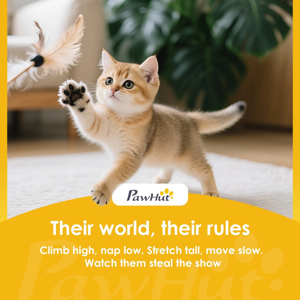 PawHut Drapak drzewko dla kota z kryjówką, 4 zabawki, słupki sizalowe, duża platforma, schodek, dla kotów poniżej 5 kg, Beżowy | Aosom PL