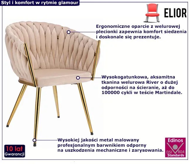 Beżowe krzesło glamour z plecionką na oparciu - Azrel