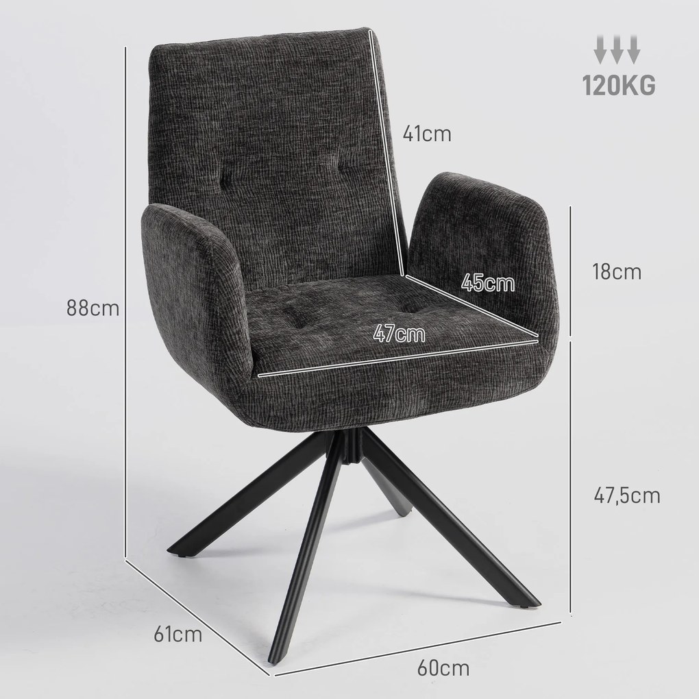 HOMCOM Fotel tapicerowany, fotel akcentowy, nowoczesny design, obrotowy, do 120 kg, czarny