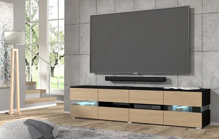 Stojąca szafka rtv czarny + dąb stone M5-H60