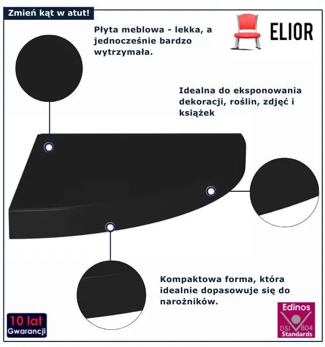 Czarna narożna półka ścienna F6-R65