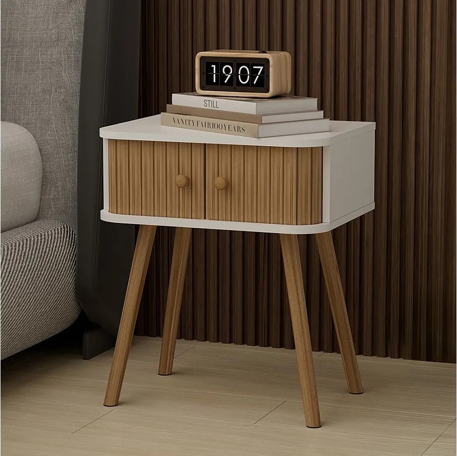 Stolik nocny biały/bambus 40x30x47 germo