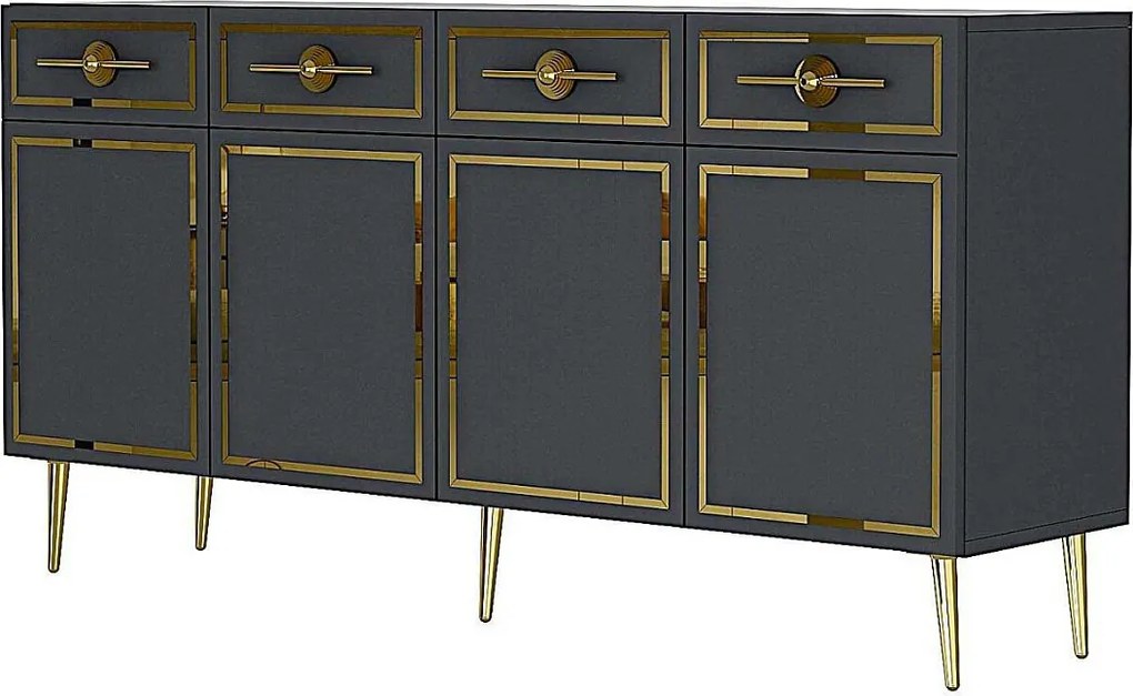 Komoda – 150 cm x 75 cm x 35 cm – Antracyt i złoto – Płyta wiórowa pokryta melaminą