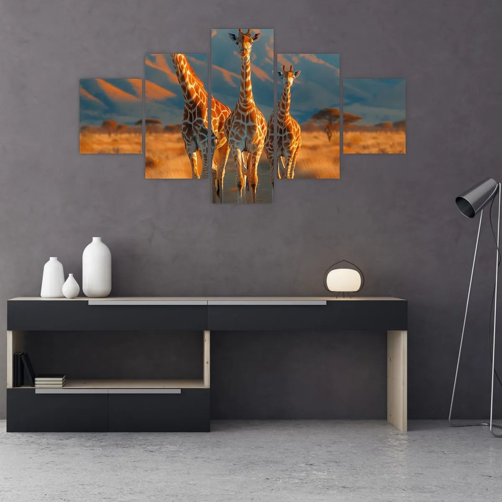 Obraz - Żyrafy na pastwisku (125x70 cm)