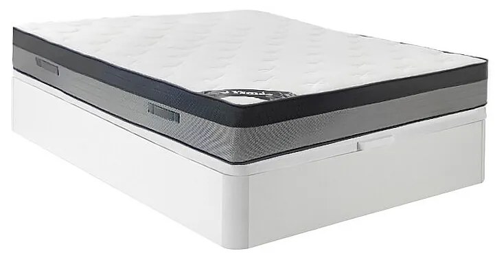 Zestaw 140 x 190 cm stelaż ze skrzynią  biały + materac hybrydowy z 7 strefami sprężyn kieszeniowych i pianką termoelastyczną gr.30cm - ILYROS marki YSMÉE
