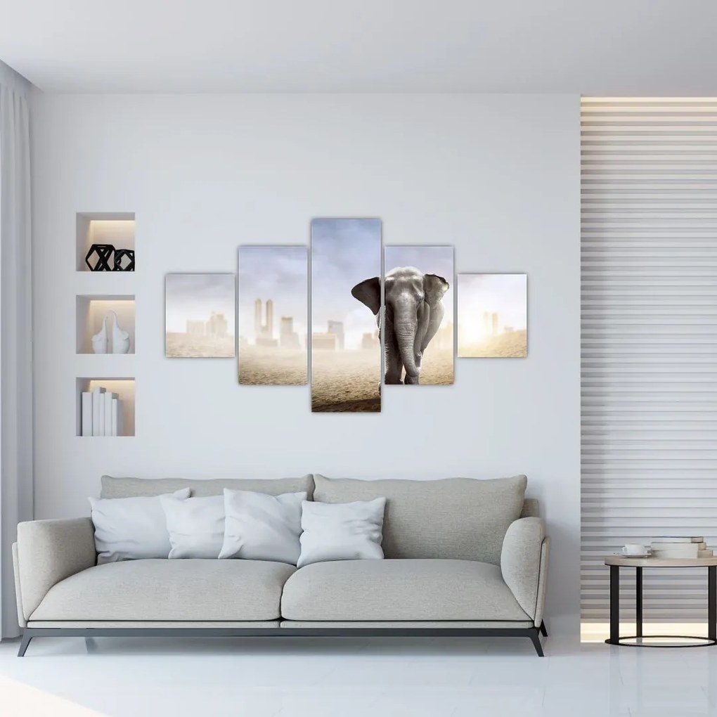Obraz - Słonie w wielkim mieście (125x70 cm)