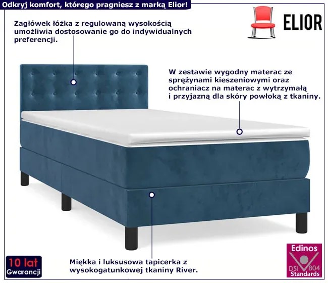 Niebieskie tapicerowane łóżko z zagłówkiem 90x200 - Lisila 4X