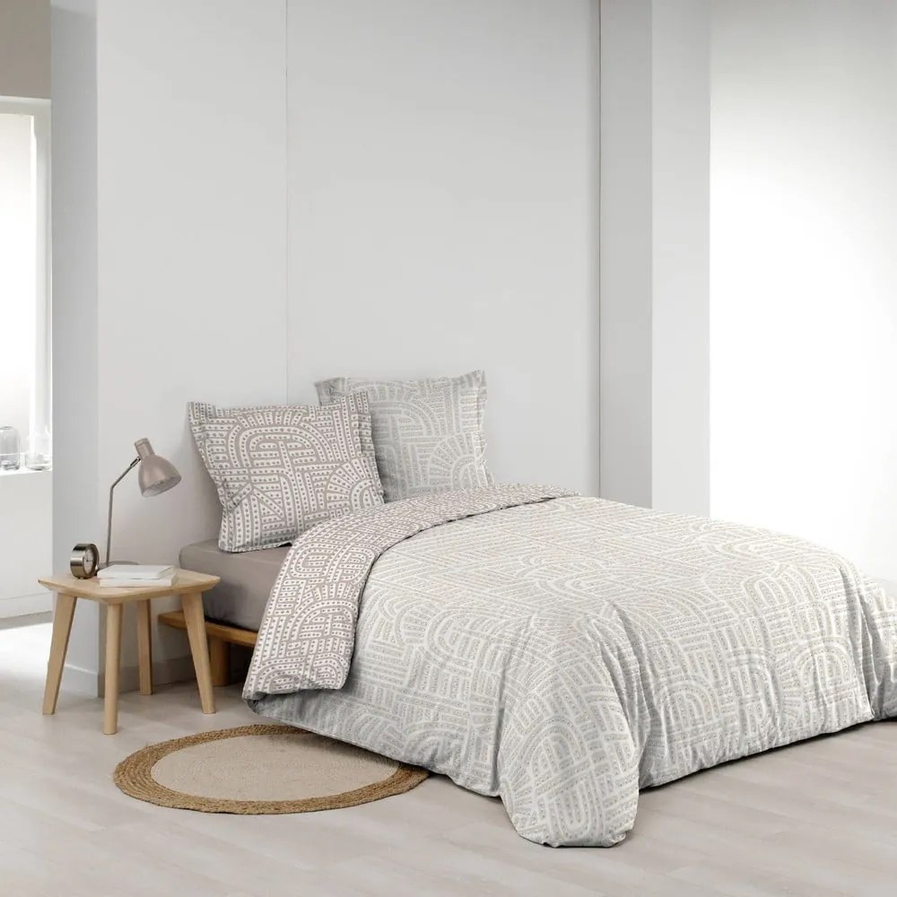 Biało-beżowa pościel dwuosobowa z perkalu bawełnianego 240x220 cm Eliot – douceur d'intérieur