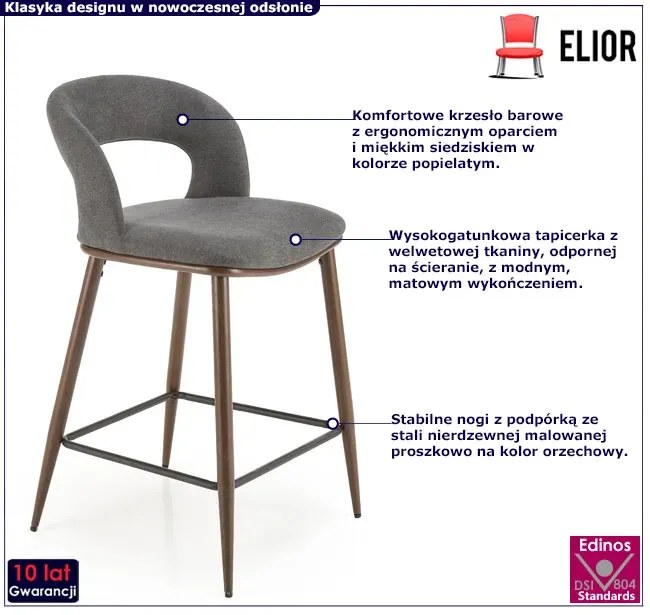 Popielaty welwetowy hoker z oparciem - Bleros