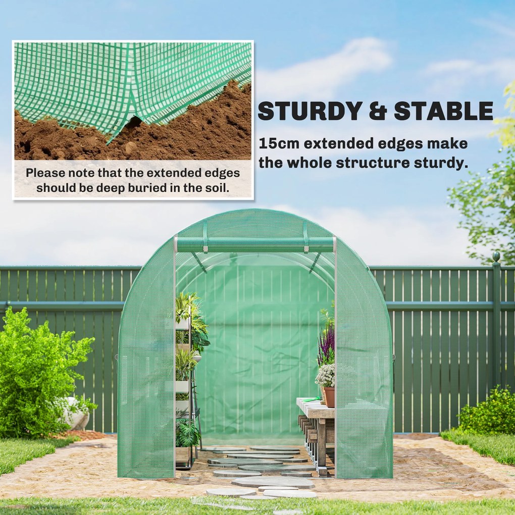 Outsunny Folia do szklarni 4 x 2 m, wodoodporna plandeka z drzwiami, 8 okien, ochrona UV, odporna, polietylen, zielona | Aosom PL