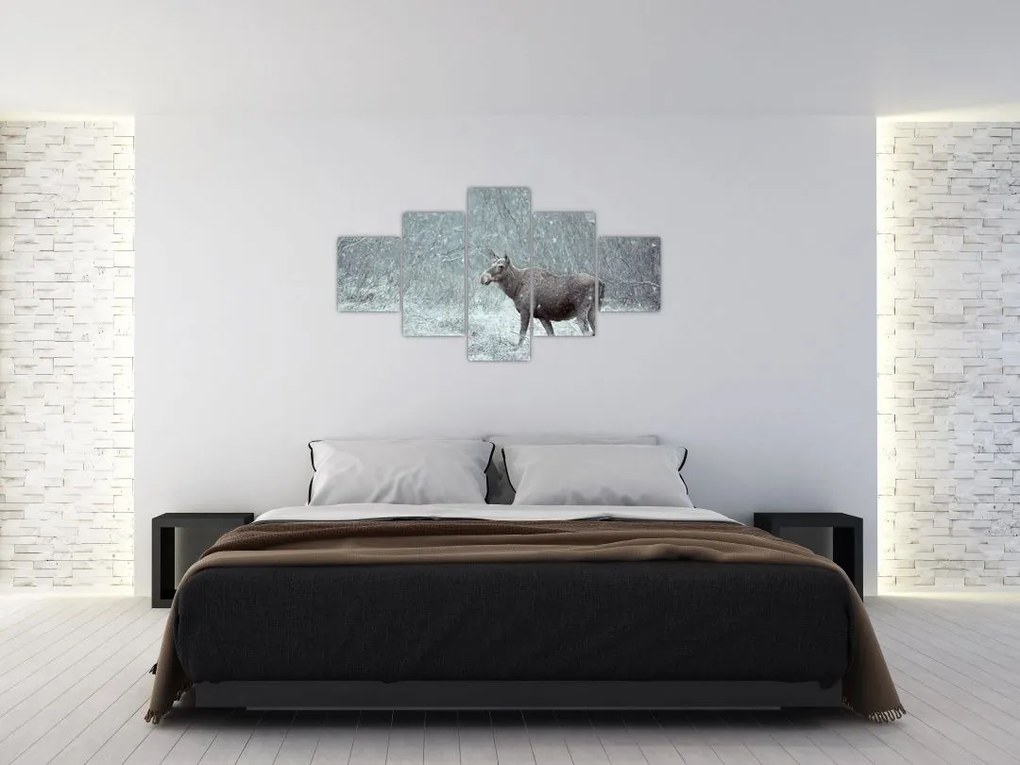 Obraz - Łoś w śnieżnym lesie (125x70 cm)