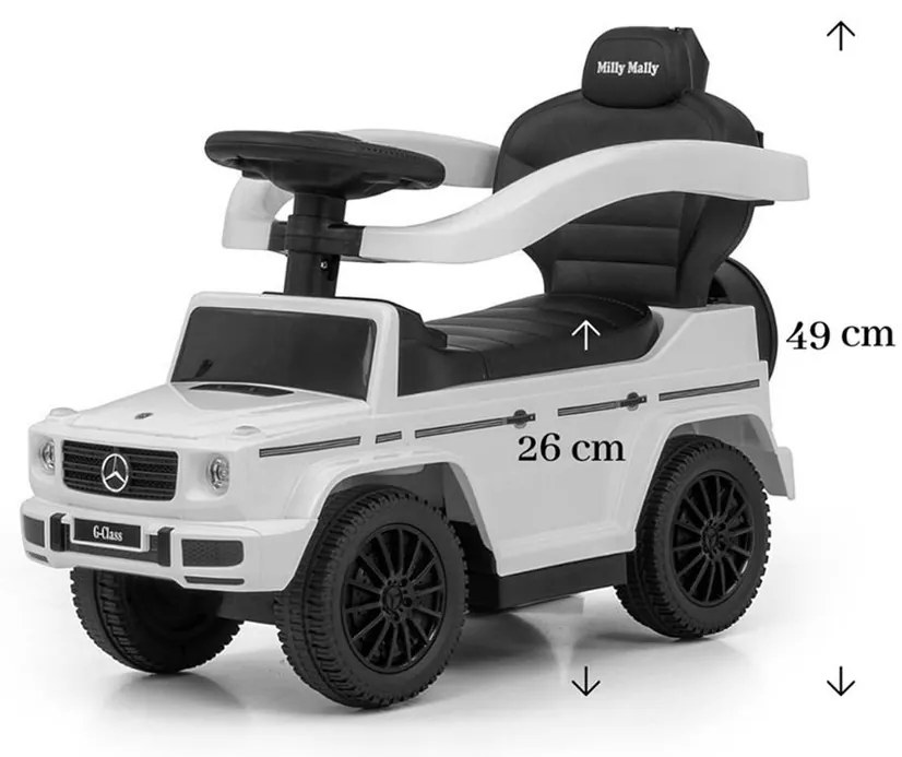 Hulajnoga Milly Mally z prowadnicą Mercedes G350dbiała, 94 x 40 x 86,5 cm