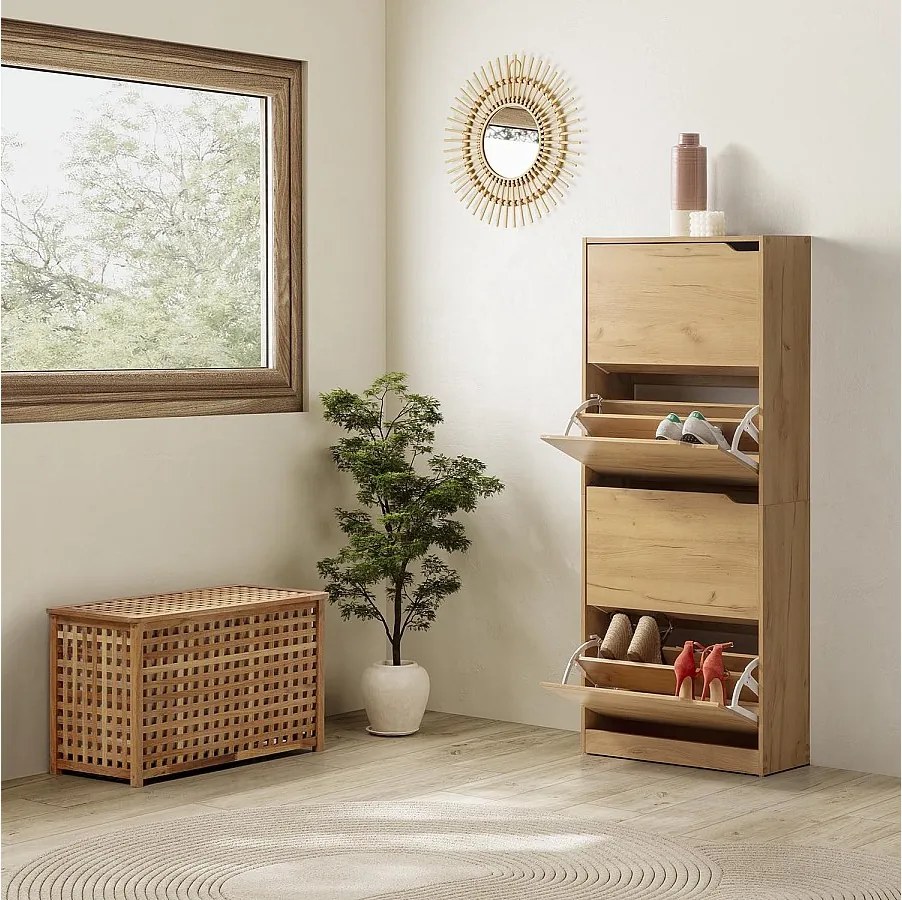 Szafka na buty Angel 4-drzwiowa w kolorze jasnego dębu, na 24 pary.