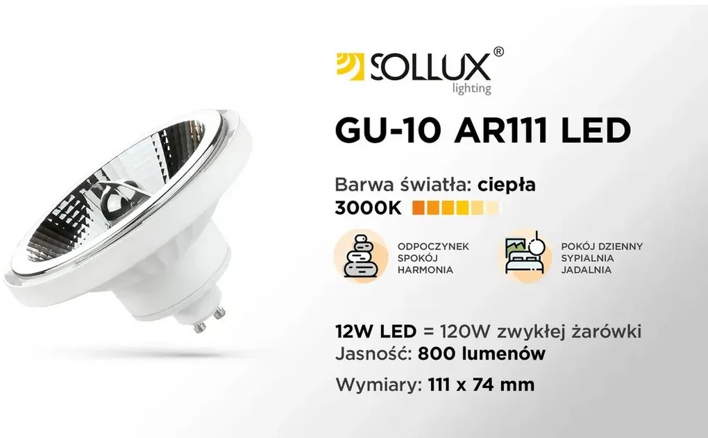 Żarówka LED GU10 3000K 12W 800lm SOLLUX LIGHTING
