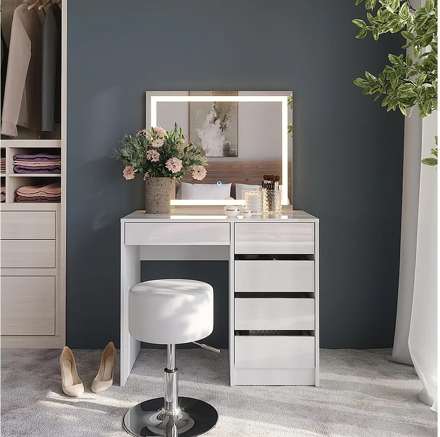 Stół do toalety biały/biały wysoki połysk 89.8x50.1x76 sherry