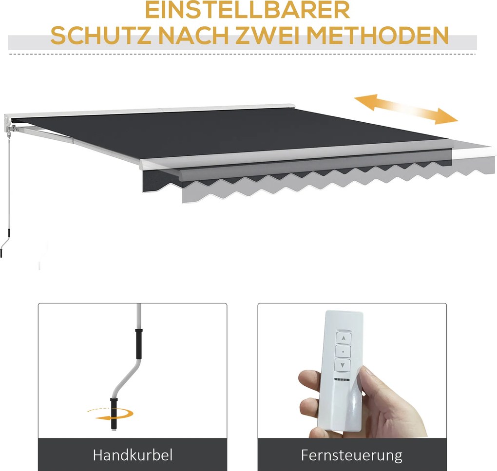 Outsunny Markiza Tarasowa Elektryczna Do Ogrodu - Markiza Nad Basenem 4x3 Aluminiowa Szara z Pilotem Zdalnego Sterowania Elektryczna/Ręczna | Aosom PL