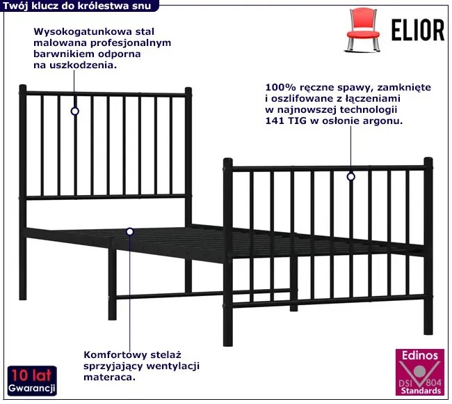 Czarne metalowe łózko pojedyncze 80x200 cm jasnobrązowy