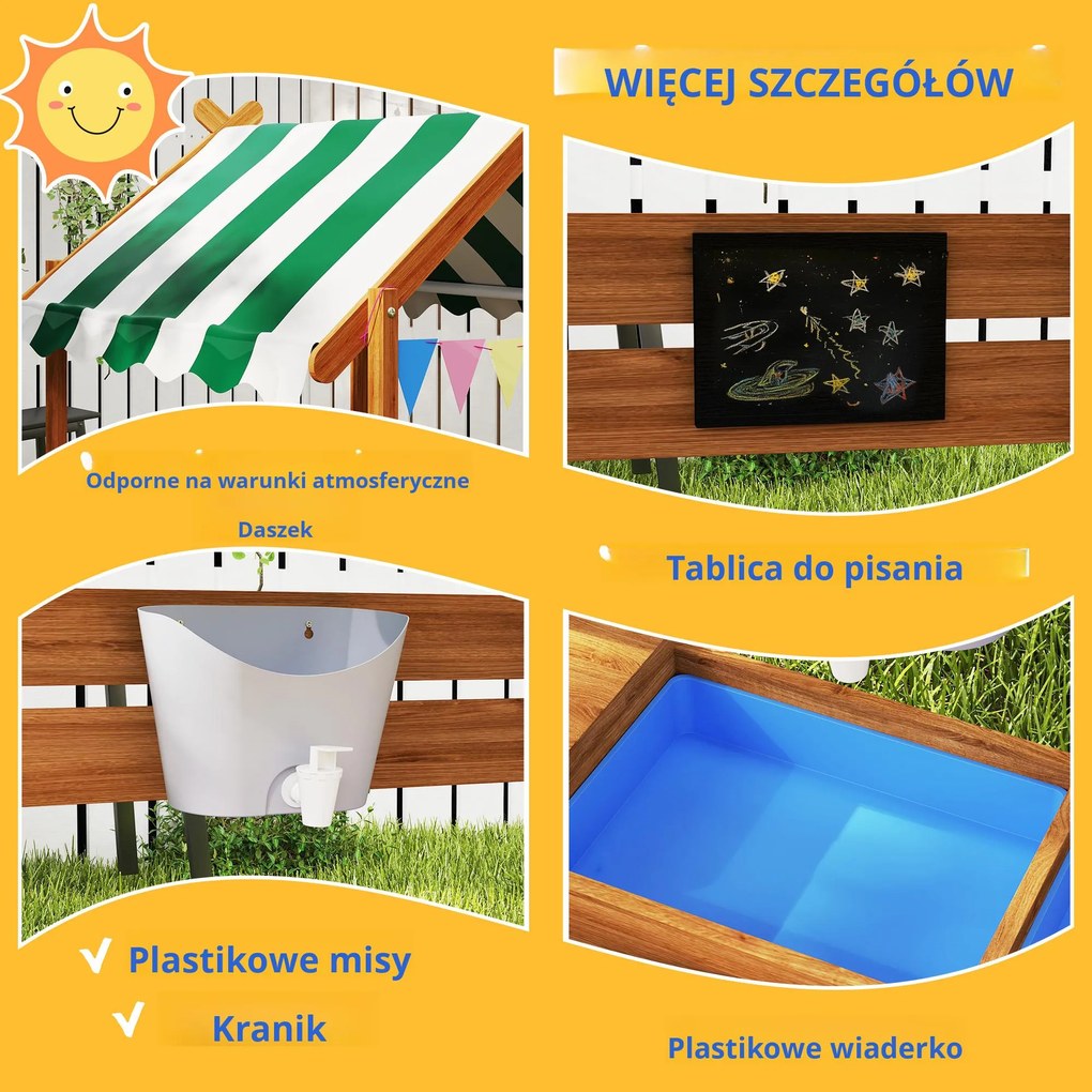 Outsunny Piaskownica z Ochroną Przeciwsłoneczną, Design Domku Zabaw, z Zestawem Zabawkowym, Obrabiane Drewno, 124 x 116 x 146 cm, Pomarańczowa