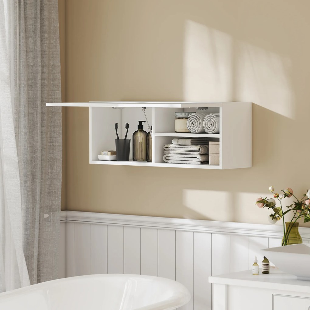 HOMCOM Szafka łazienkowa wisząca z unoszonymi drzwiami, siłownik gazowy, półka 80 x 25 x 30 cm biały