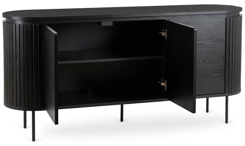 Komoda do Salonu BECK 160 cm Czarna Trzydrzwiowa Ryflowana Nowoczesna