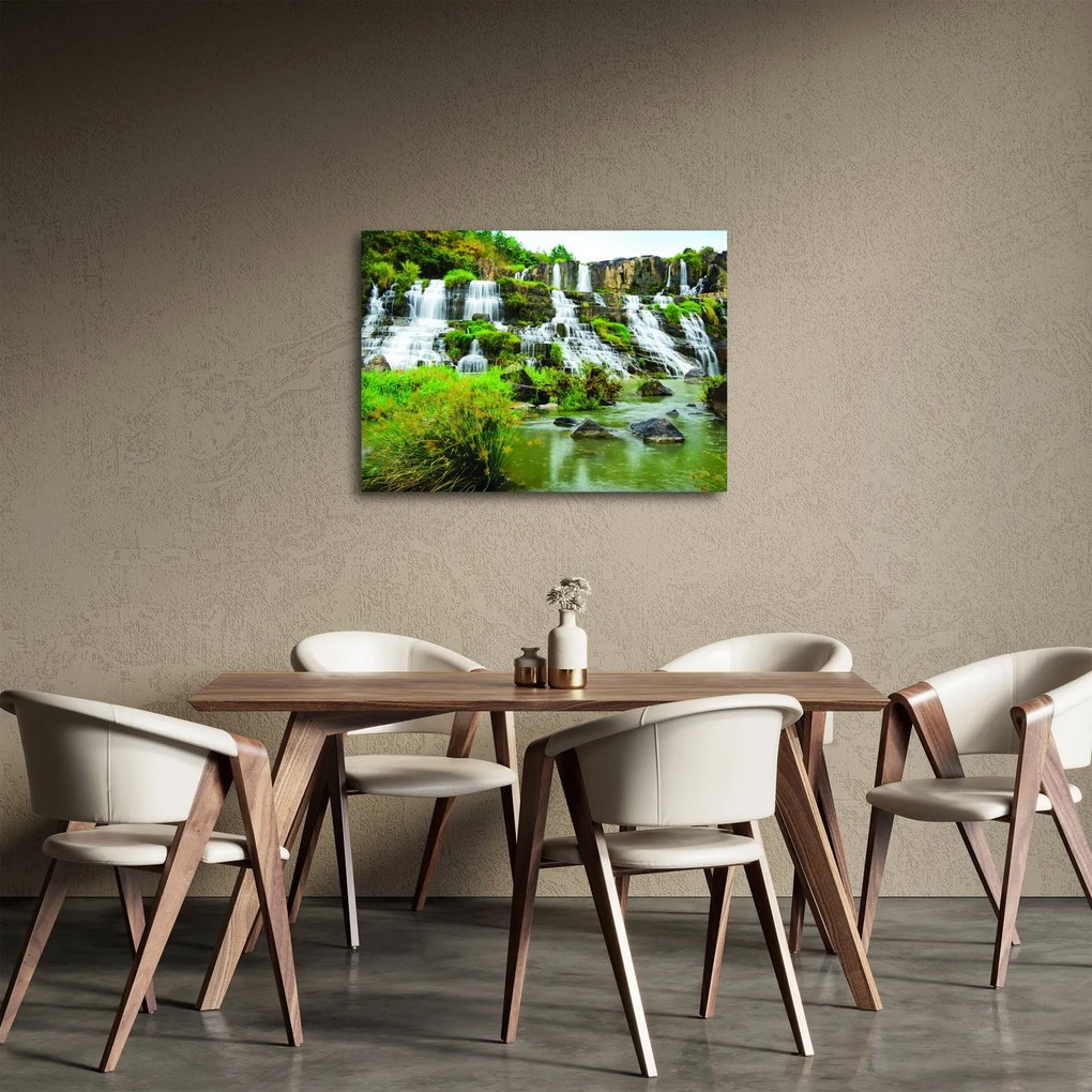 Obraz - wodospady z zielenią (70x50 cm)