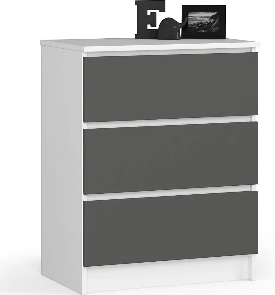 Komoda AKORD K60 Biała 60 cm 3 szuflady kolor Grafit Szary mat 60x40x77 cm