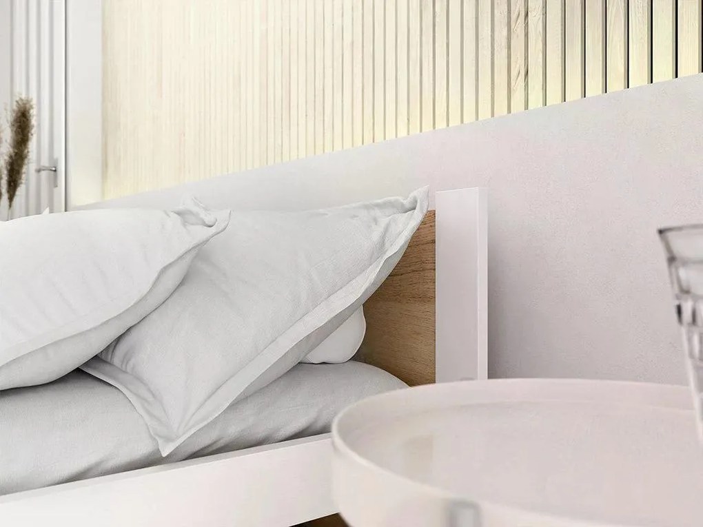Łóżko IKAROS 80 x 200 cm, biały/dąb artisan Stelaż: Ze stelażem listwowym rolowanym, Materac: Bez materaca
