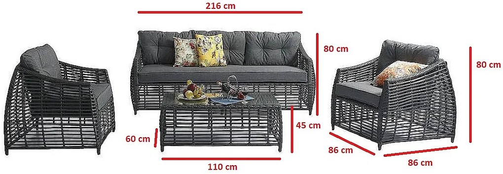 Zestaw rattanowy CHARLOTTE (poduszki GRATIS)