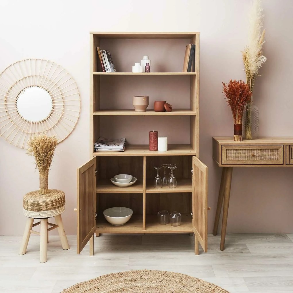 Dwudrzwiowy regał z półkami Bali w stylu boho