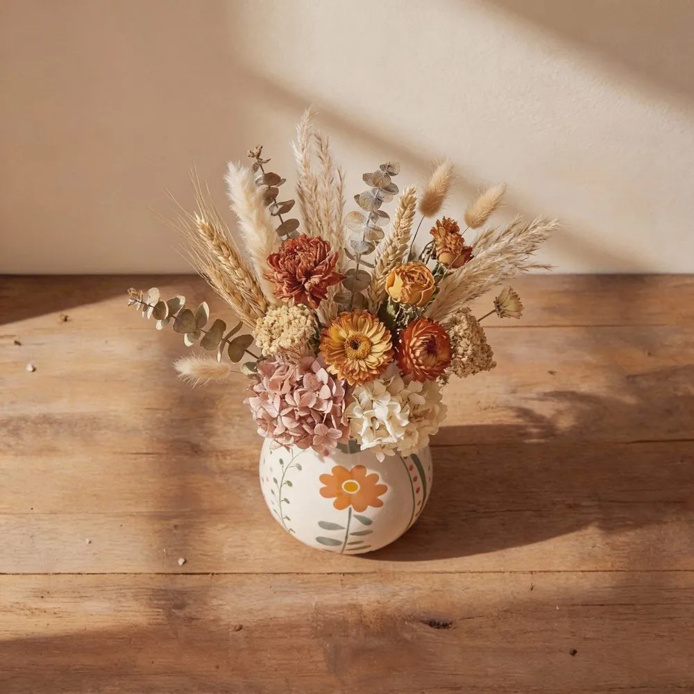 Kremowy kamionkowy ręcznie malowany wazon (wysokość 17 cm) Taza – Bloomingville