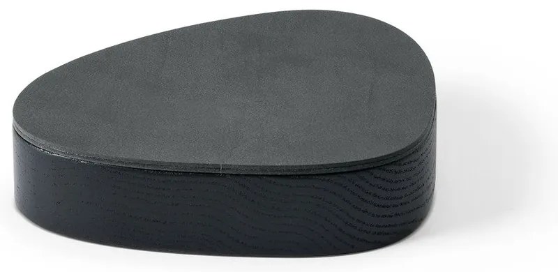 Czarno-antracytowy drewniany/ze skóry ekologicznej pojemnik dekoracyjny z pokrywką 14x12,5x3,5 cm Curve Nupo – LIND DNA