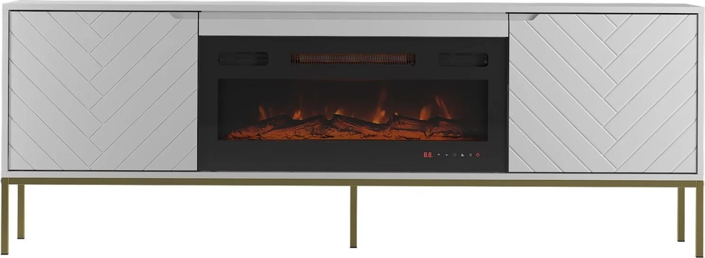 Szafka RTV z kominkiem Aspen 02 biały mat/złoty 180 cm
