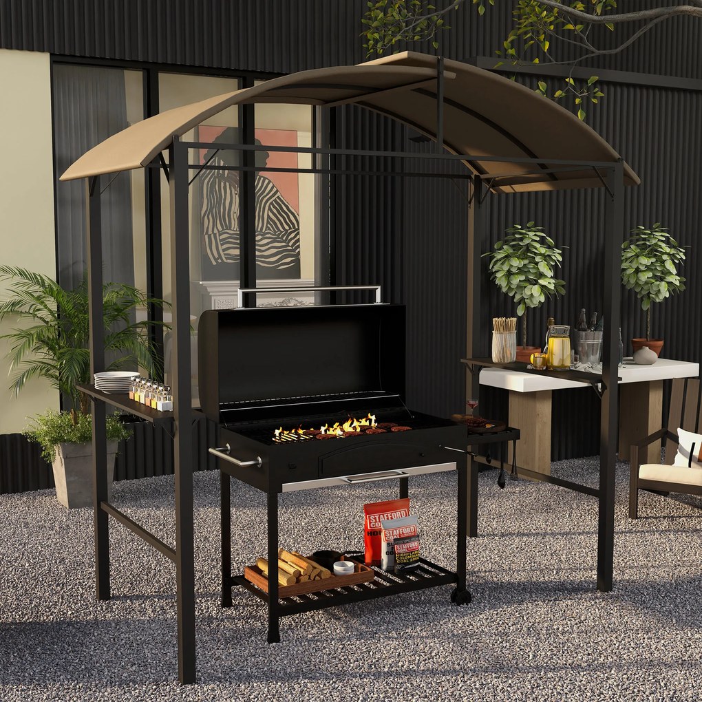 Outsunny Grillpavillon, 2 boczne półki, haki, konstrukcja stalowa, 1,1 x 2,3m, Khaki
