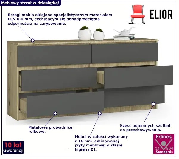 Młodzieżowa komoda z szufladami dąb artisan + grafit - Olin 3X