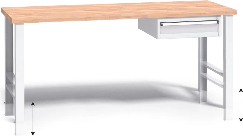 Stół warsztatowy z regulacją wysokości G3, 1700 x 685 x 840-1050 mm, 1x 1 szufladowy kontener, szary