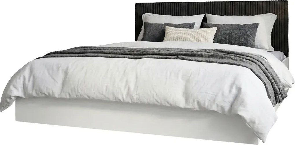 Białe łóżko z czarnym zagłówkiem sztruksowym 140x200 G9-N44
