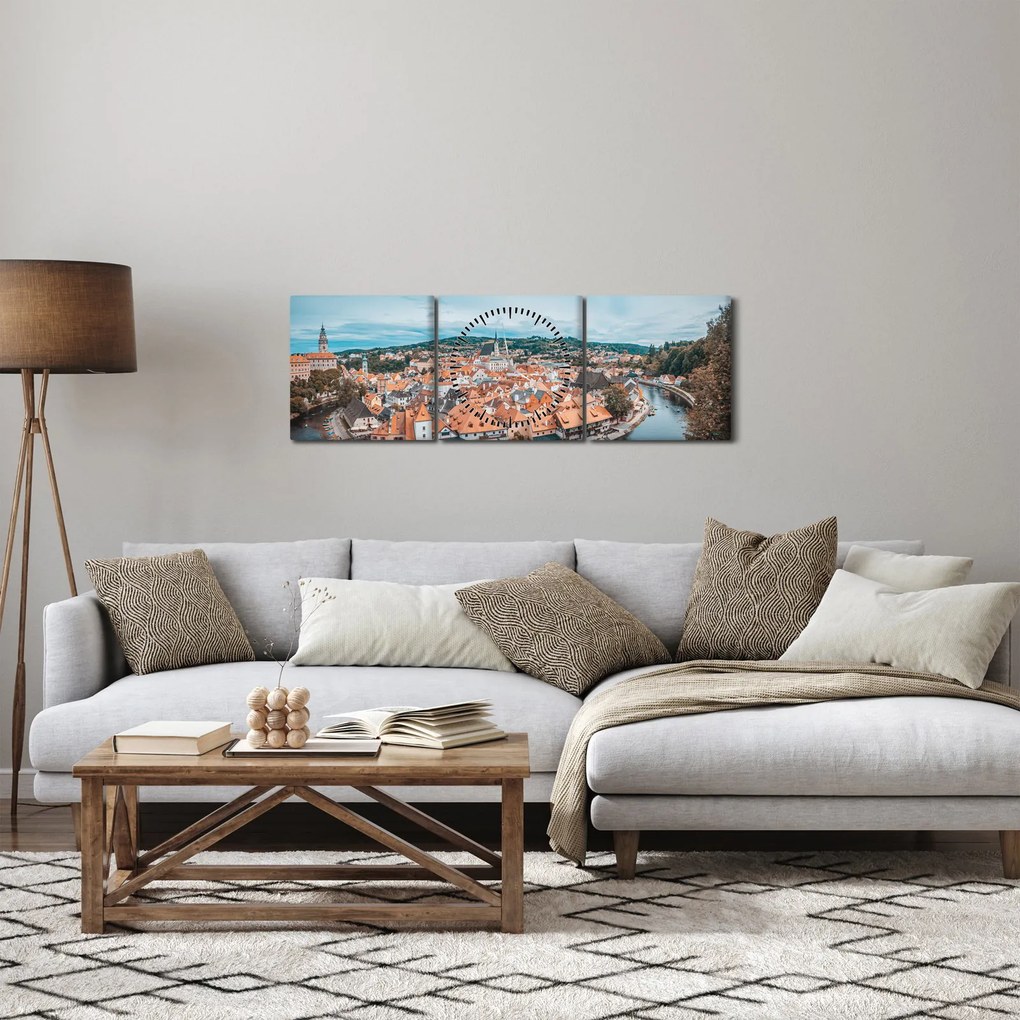 Obraz - Český Krumlov (z zegarem) (90x30 cm)