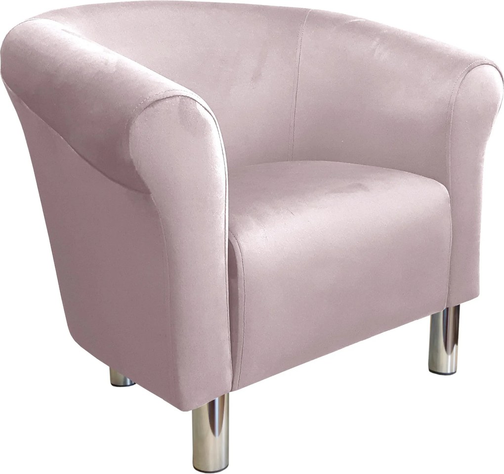 Fotel Milo tkanina Welur wygodny fotel tapicerowany do salonu i sypialni : Kolor nogi - Chrom, Kolor tkaniny - VELVET - MG55, Wysokość nogi - 15 cm