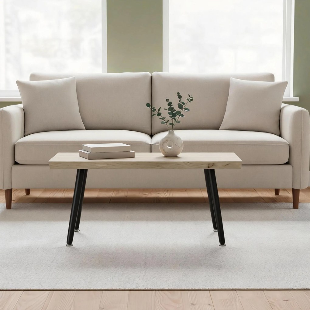 HOMCOM Stolik kawowy, stolik boczny z nogami ze stali, blat o grubości 4 cm, stolik do salonu 100 x 50 x 45 cm, Dąb+Czarny | Aosom PL