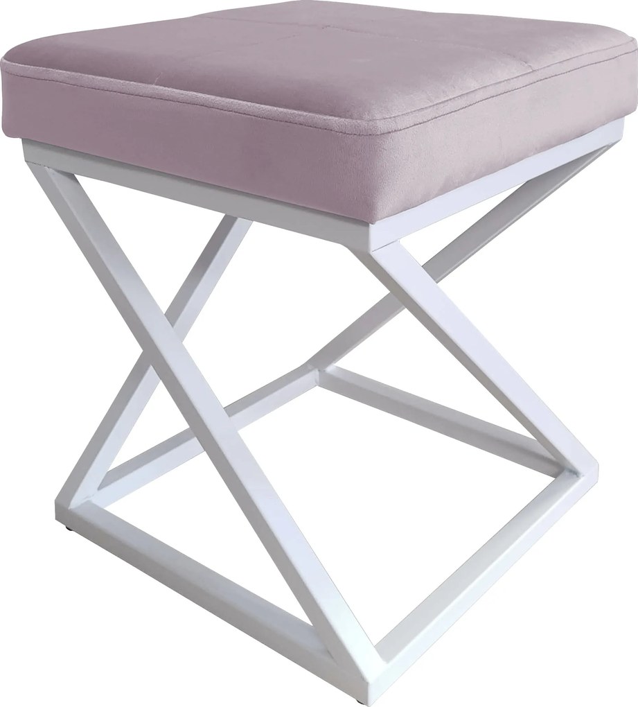 Pufa ZOA tkanina Welur loft ławka podnóżek metal : Kolor Stelaża - Biały, Kolor tkaniny - VELVET - MG55, Typ tkaniny - Velvet