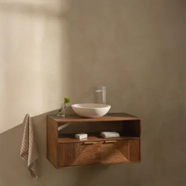 Zestaw Mebli Łazienkowych Z Drewna Mango Baty Drewno Mango & Cement Okrągły Biały Ø40 Cm Zavion & - Sklum