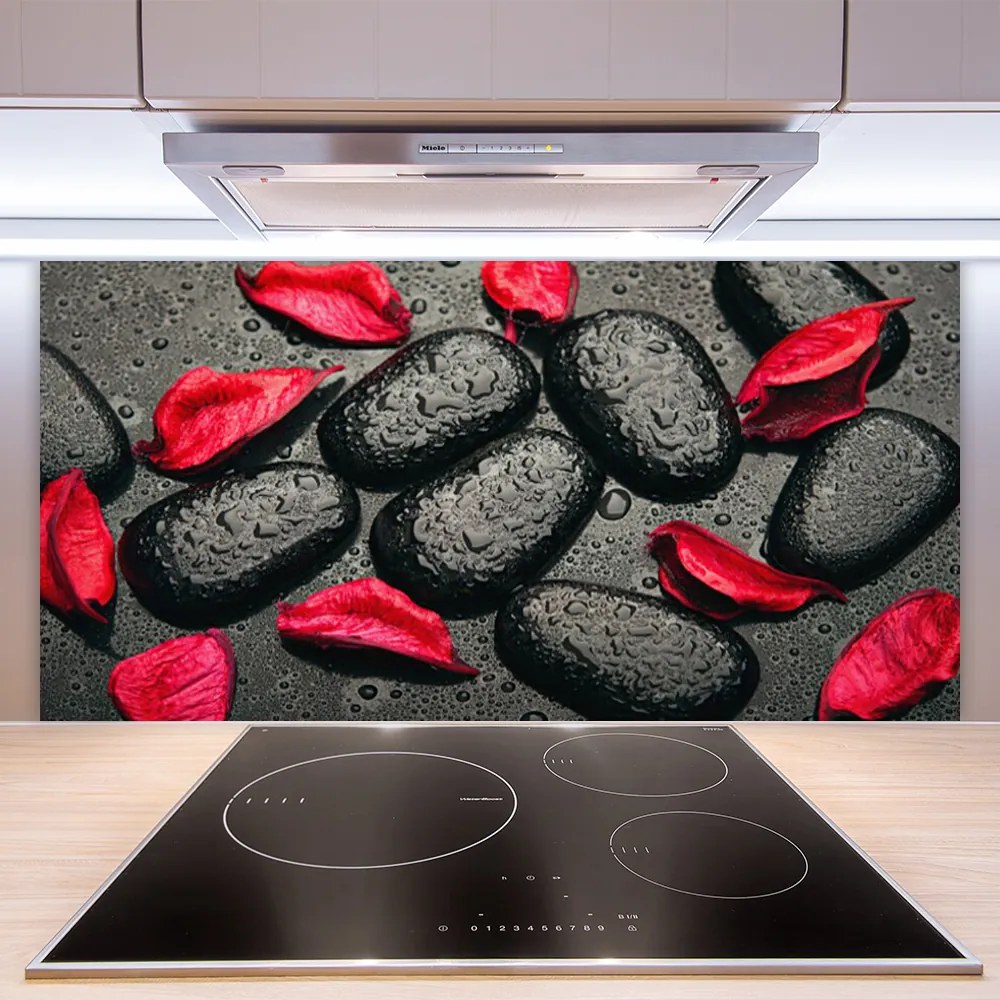 Panel Szklany Płatki Kwiatów na Kamieniach