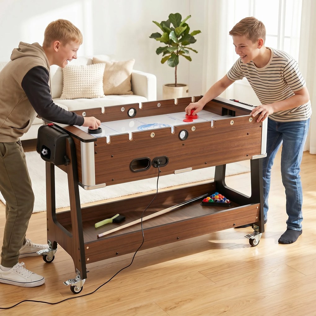 SPORTNOW 3-w-1 obrotowy stolik wielofunkcyjny z bilardem, piłkarzykami i airhockey, z półką | Aosom PL