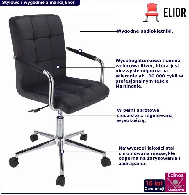 Czarny welurowy fotel obrotowy pikowany - Alkatra 4X