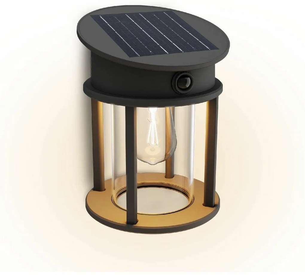 Philips Geri UltraEfficient okrągła lampa solarna LED z czujnikiem, antracyt, 3,2 W, 2700 K
