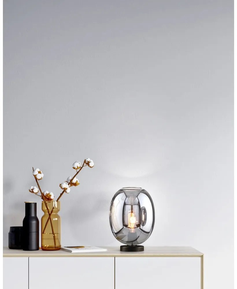 Czarna lampa stołowa ze szklanym kloszem (wysokość 27 cm) Nayla – Fischer & Honsel