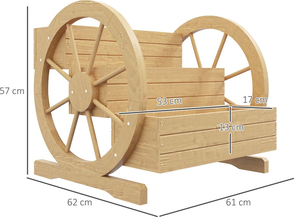 Outsunny Podwyższone grządko, 3 poziomy, dekoracja koła wozu, drewno naturalne, 62 x 61 x 57 cm | Aosom PL